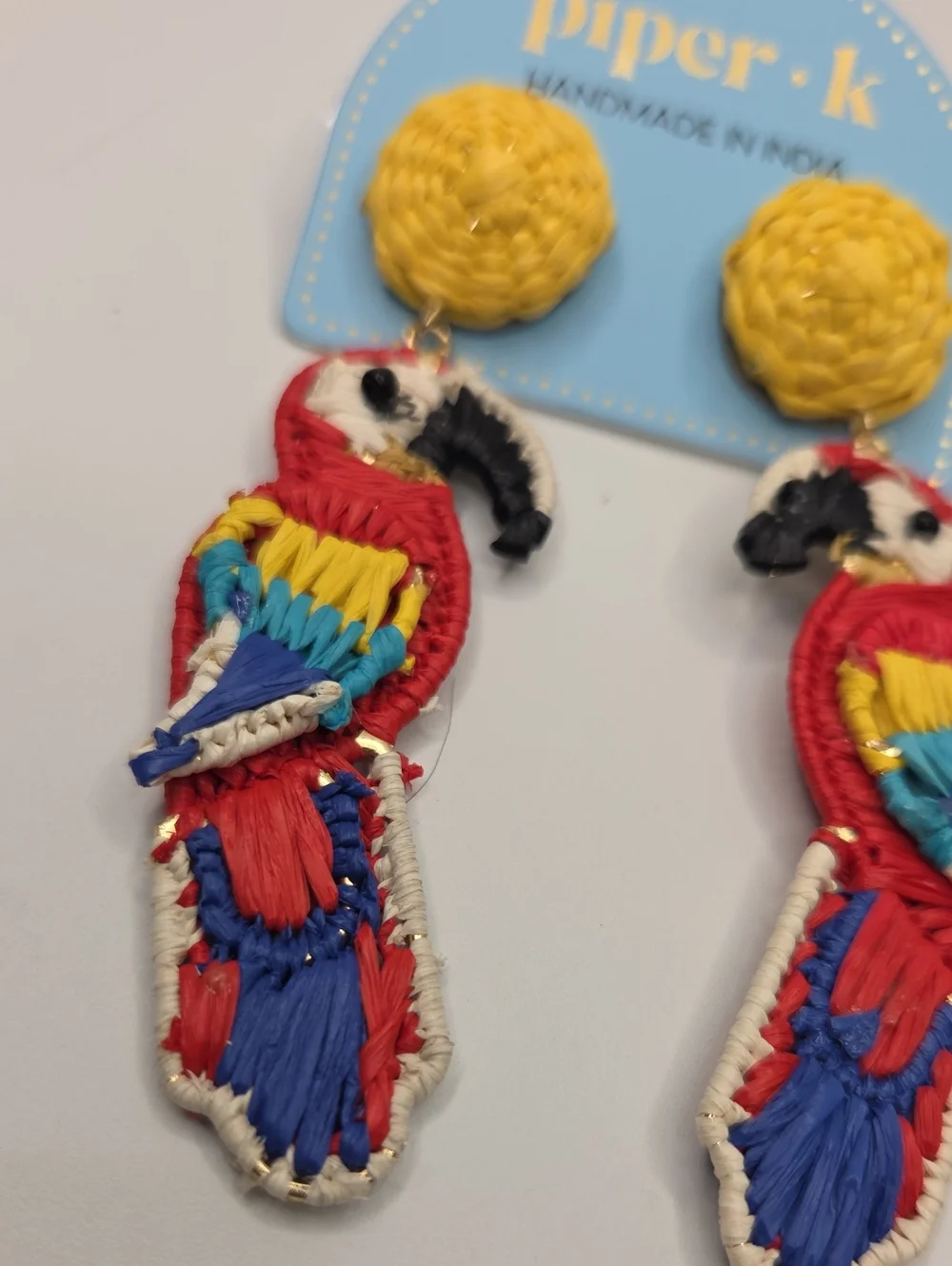 💕▪️Piper K ▪️Colorful Parrot Raffia Drop Earrings
